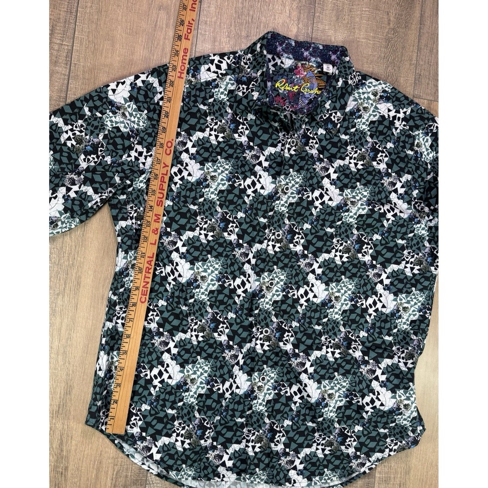 Robert Graham Finchley Green Geo Skull Bud Mens Med Flip Cuff Button Up Shirt - Picture 10 of 12
